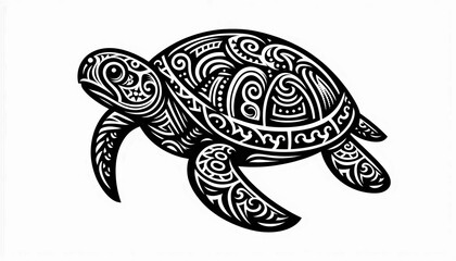 Fototapeta premium A black-and-white tribal design of a turtle, with intricate patterns and details highlighting traditional art