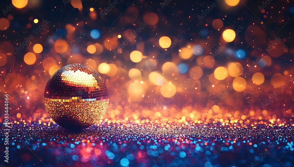 Aufkleber A sparkling disco ball reflecting colorful lights amidst a backdrop of shimmering bokeh, creating a vibrant and festive atmosphere.