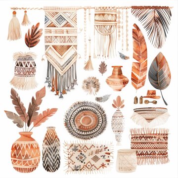 Bohemian Watercolor Decor Isolated On White Background