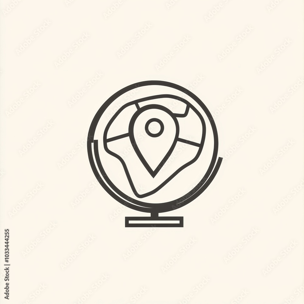 Fototapete A simplistic globe design showcases a single pin, indicating a specific travel destination for exploration and adventure. Generative AI