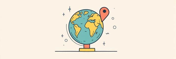 A stylish globe displays continents with a striking location pin, inviting explorers to discover new destinations with curiosity. Generative AI