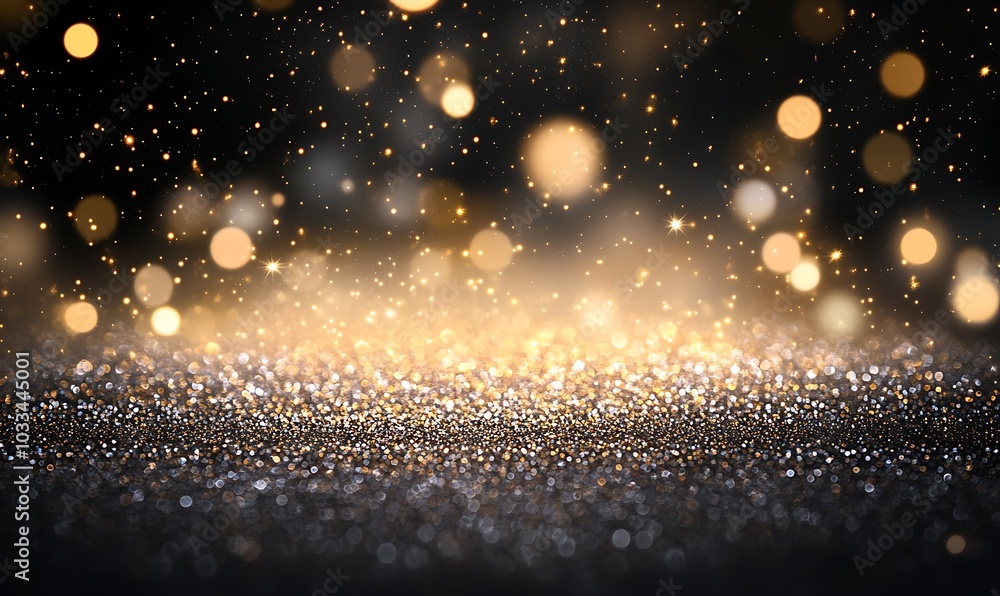 Poster A shimmering background featuring scattered golden particles, creating a magical and festive atmosphere.
