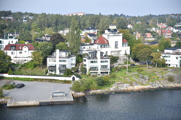 Obraz premium Stockholm city in Sweden; arriving with the cruise ship through the fjord
