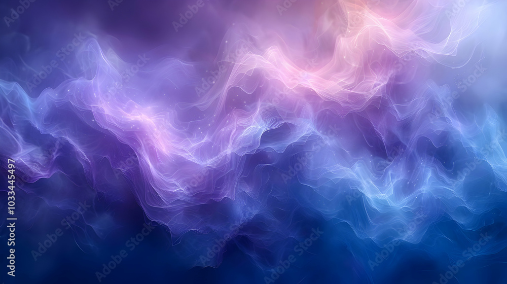 Poster abstract background with wavy lines and glowing particles