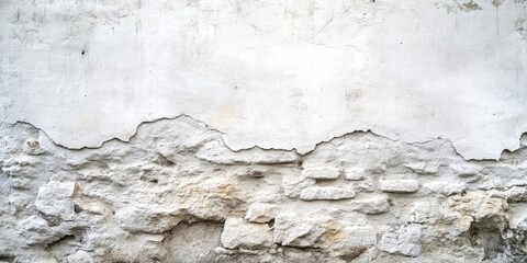 Fototapeta premium Wall background featuring empty space. Aged and textured white stone backdrop with copyspace.