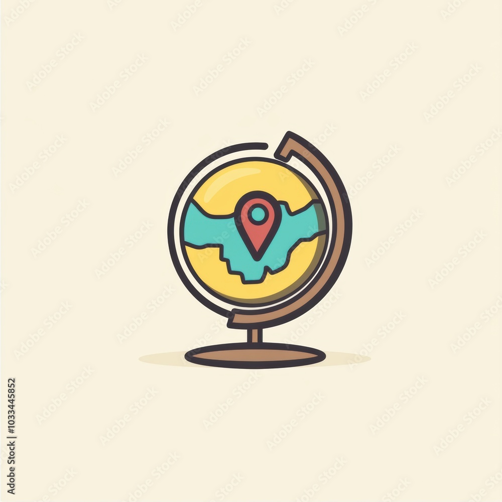 Poster a stylish globe showcases a highlighted destination with a single location pin, representing travel 