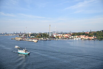 Stockholm city in Sweden; arriving with the cruise ship through the fjord