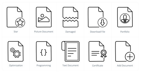 A set of 10 File icons as star, picture document, damaged