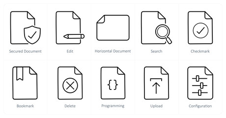 A set of 10 File icons as secured document, edit, horizontal document