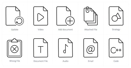 A set of 10 File icons as update, video, add document