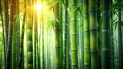 Serene Fresh Bamboo Background - Low Light Photography of Traditional Bamboo Forest with Soft, Natural Lighting for Tranquil Atmosphere, Perfect for Relaxation and Meditation Spaces