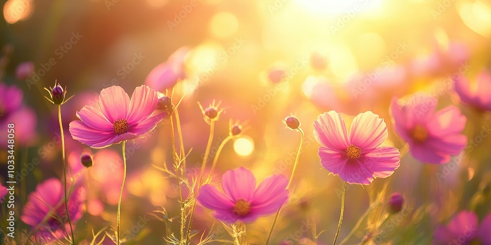 Poster selective focus image of lovely flowers against a blurred backdrop. close-up, backlit. suitable for 