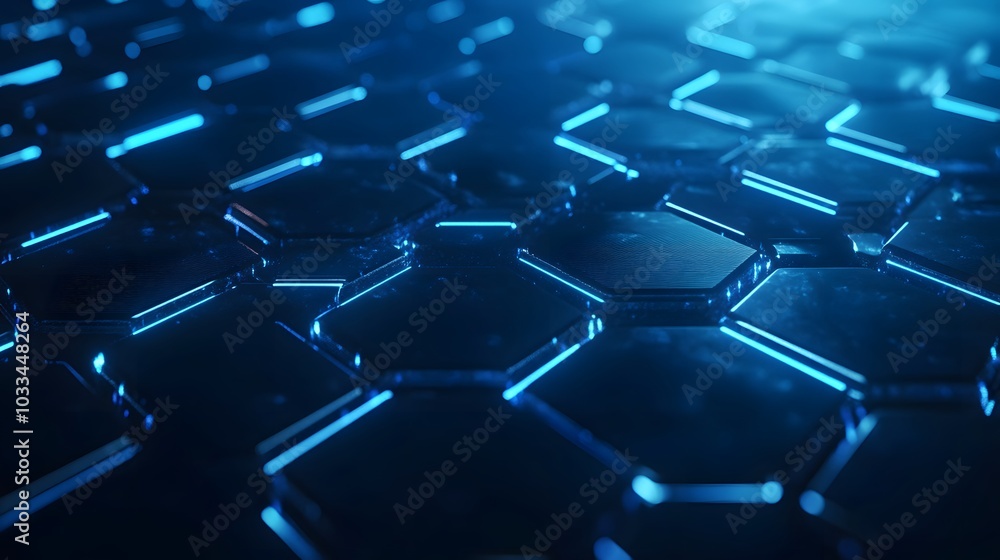 Poster abstract blue hexagonal pattern with glowing edges