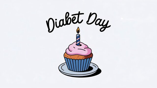 Cupcake with candle celebrating diabet day. Minimalist design. Health awareness concept. Suitable for diabet awareness events. Design for banner, poster, card. - Powered by Adobe