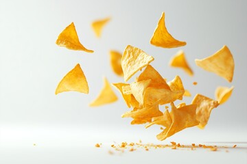 Naklejka premium nachos chips in the air on a white background 