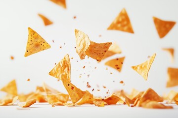 nachos chips in the air on a white background 