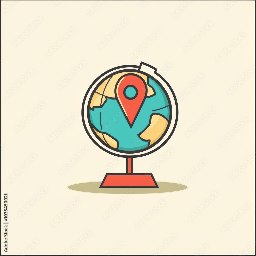 Poster a globe features a location pin signifying a specific destination, embodying a sense of adventure an
