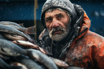Fototapeta premium A man fishing in river image created with generative AI