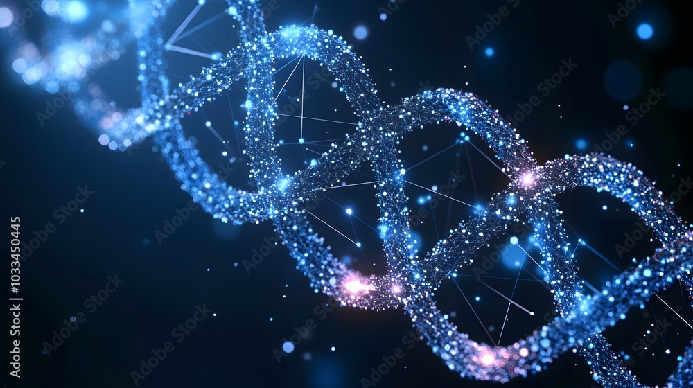Aufkleber abstract representation of a dna double helix with a glowing blue and white network of particles