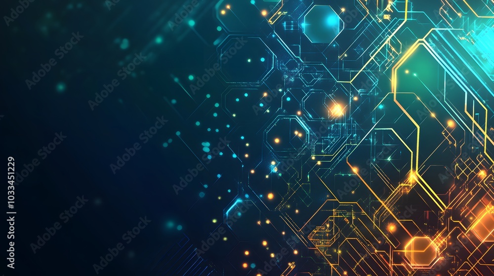 Poster abstract digital circuit board with glowing lines and shapes