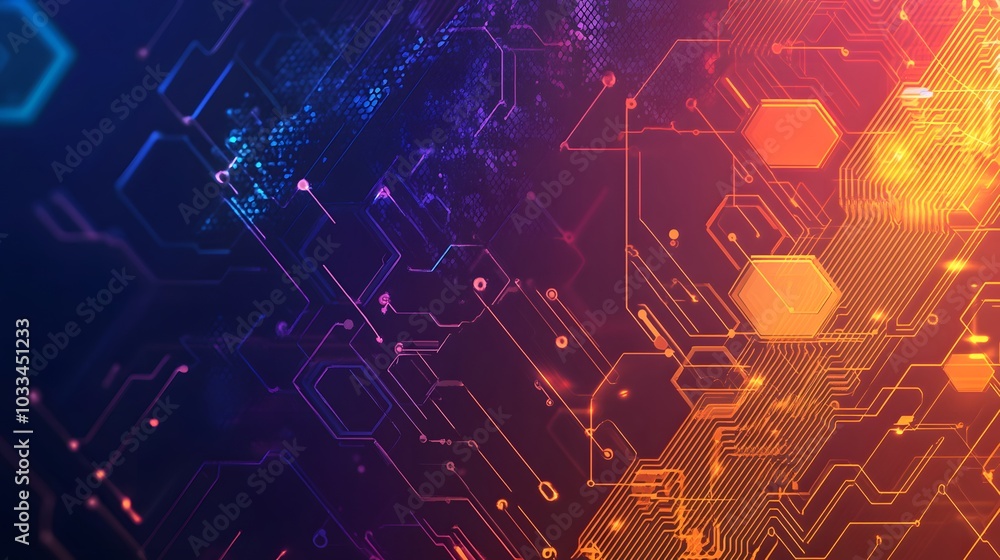 Poster abstract futuristic circuitry with glowing lines and hexagon shapes