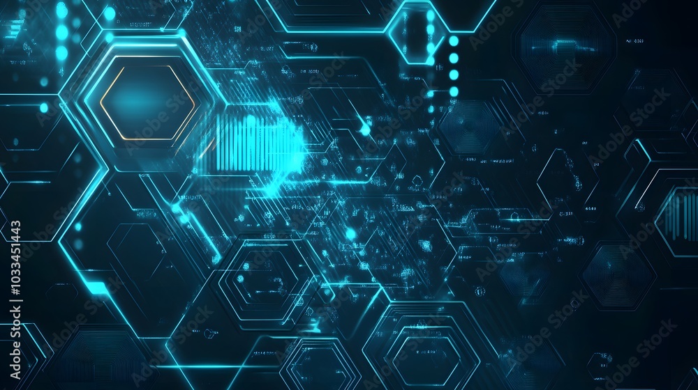 Poster abstract futuristic background with glowing hexagons and lines
