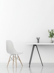 Minimalist Interior Design: White Chair and Desk