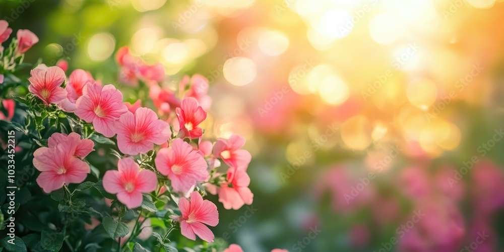 Poster selective focus image of lovely flowers against a blurred backdrop. close-up, backlit. suitable for 
