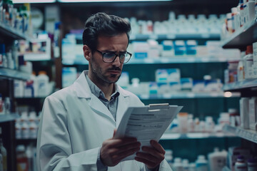 Confident pharmacist at work professional pharmacist in the storage room generative AI