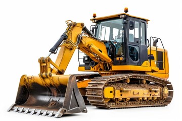 Fototapeta premium Grader and Excavator Construction Equipment with clipping path isolated on white background