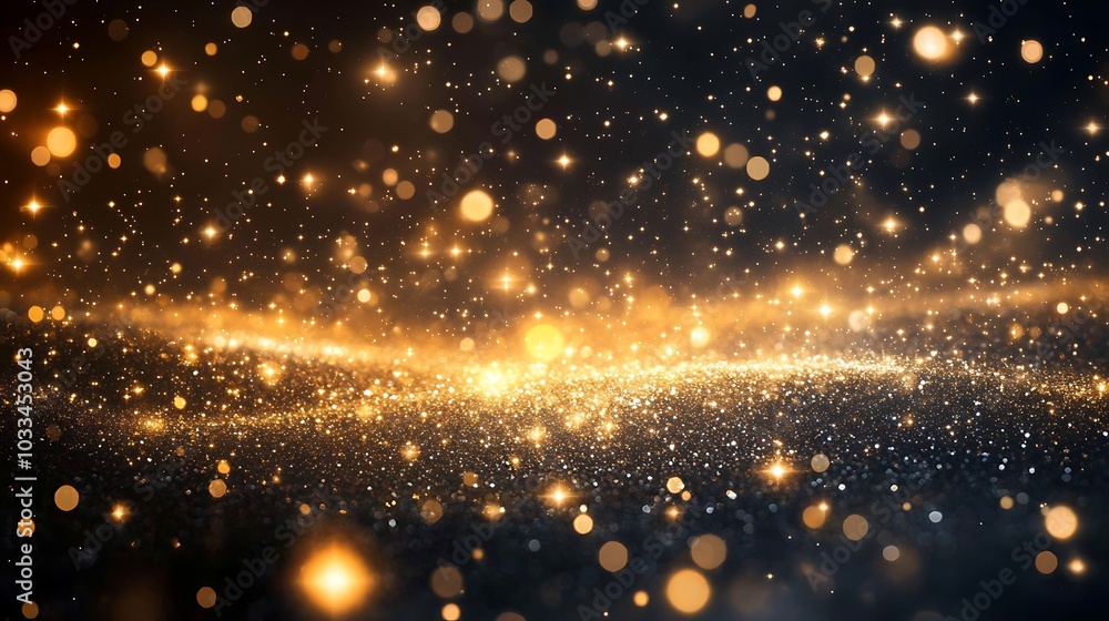 Leinwandbilder A shimmering golden background filled with sparkling particles, creating a magical and ethereal effect.