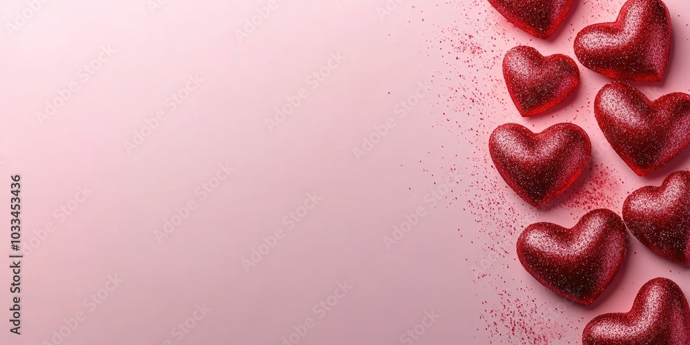 Aufkleber handmade red hearts are set against a pink background. this is a valentine's day preparation with sp
