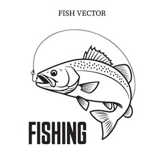 black snapper isolated vector illustration. Fishing logo of red snapper. Fishing emblem for company or sports club. Marine theme background.
