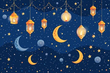 Fototapeta premium Ramadan Night Sky Illustration