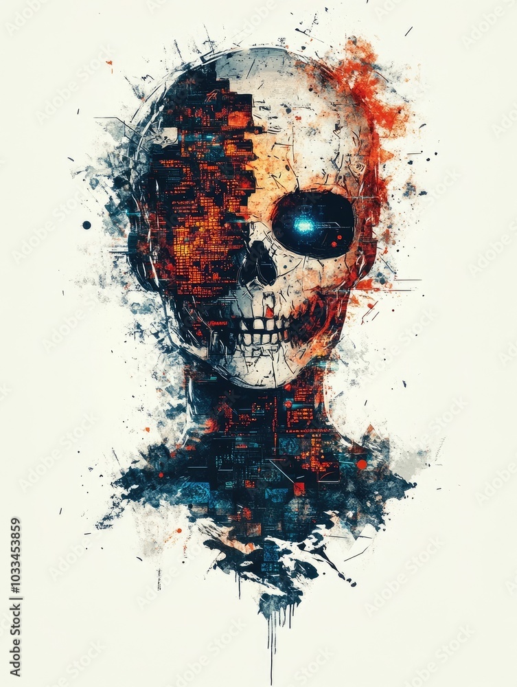 Poster rogue t shirt design with fragmented code glitch effects and chaotic graffiti scrawls a digital artw