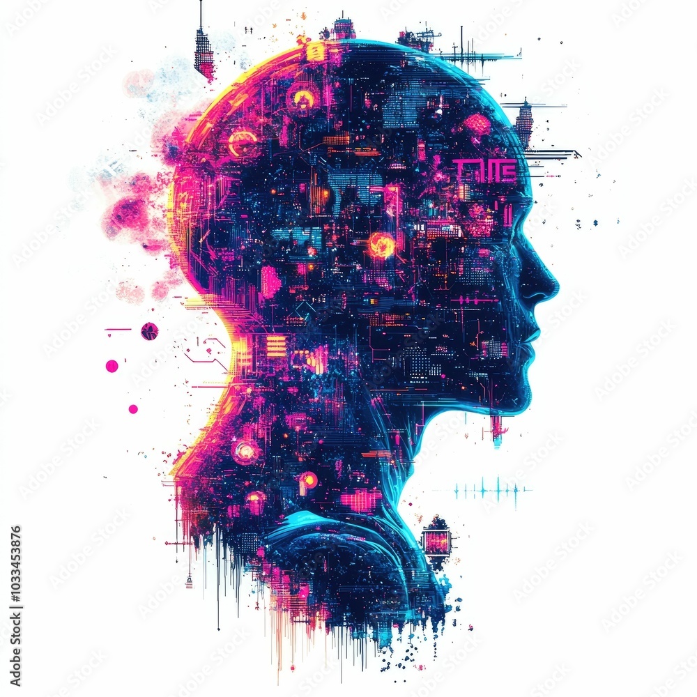 Poster surreal digital portrait of a chaotic collective glitching in and out of existence and surrounded by