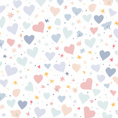 Seamless Pattern with Pastel Hearts Stars and Dots