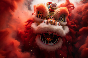 Generative AI picture concept of chinese asian new year, traditional decorations customs food carnival