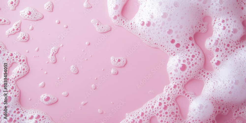 Poster foam background on a pink tabletop with space for text in a top view.