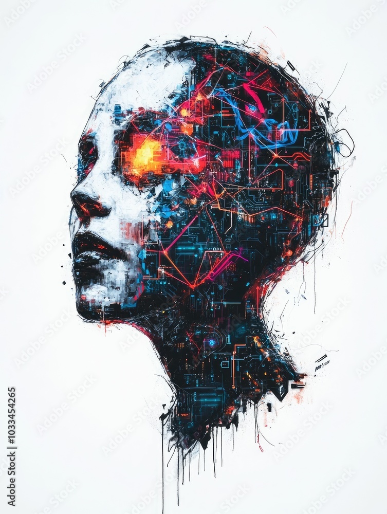 Poster digital mind with fragmented glitch effects and chaotic circuits a visually striking and experimenta