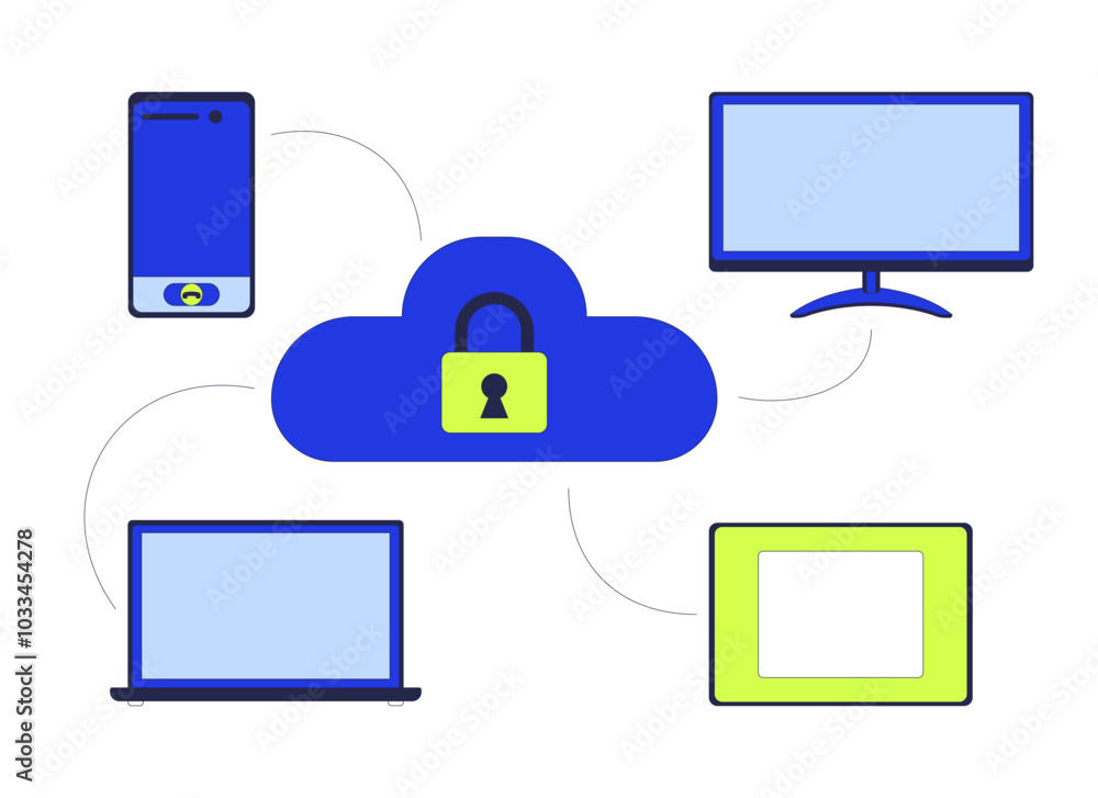Poster connecting iot devices to cloud 2d cartoon object. database technology. data storage. connectivity s