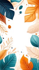 A vibrant illustration of colorful leaves arranged around a blank space, perfect for autumn-themed designs and decorations.