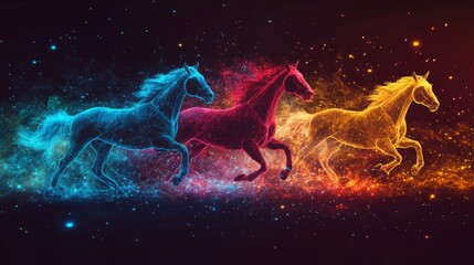 Obraz premium Horse silhouettes created by streaming betting data on screen