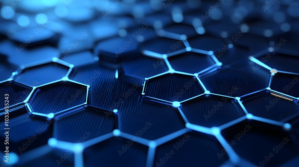 Poster abstract 3d rendering of interconnected blue hexagons