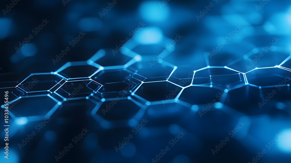 Poster abstract blue hexagon pattern with glowing lines