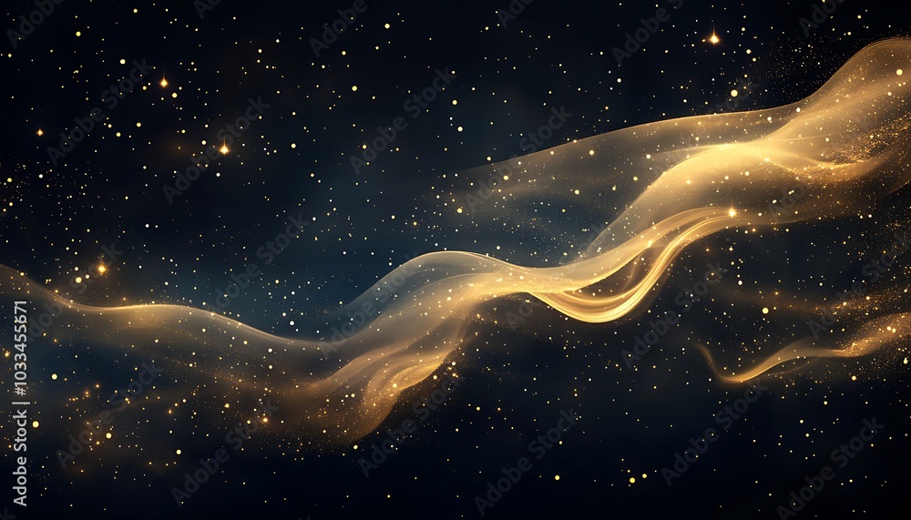 Aufkleber a captivating cosmic scene featuring golden waves flowing through a dark starry background, evoking 
