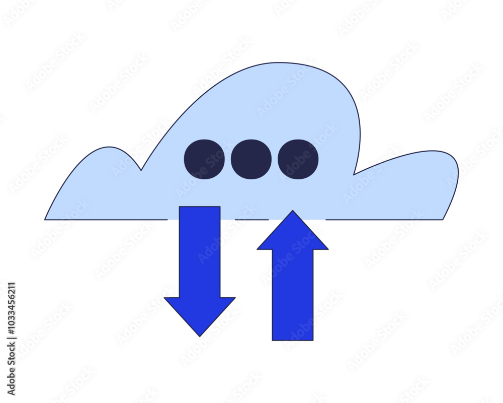 Poster Cloud exchange 2D cartoon object. Sync storage network. Data server input output. Transfer database information technology isolated element flat vector clipart on white background. Spot illustration