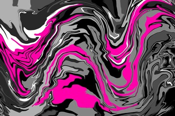 Swirly abstract liquid background. Full frame, textures abstract black pink glowing wave background. Fluid liquid backdrop copy space. Swirling distorted artistic display marble fluid motion effect