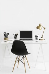 Minimalist Home Office Desk Setup with Laptop and Desk Lamp