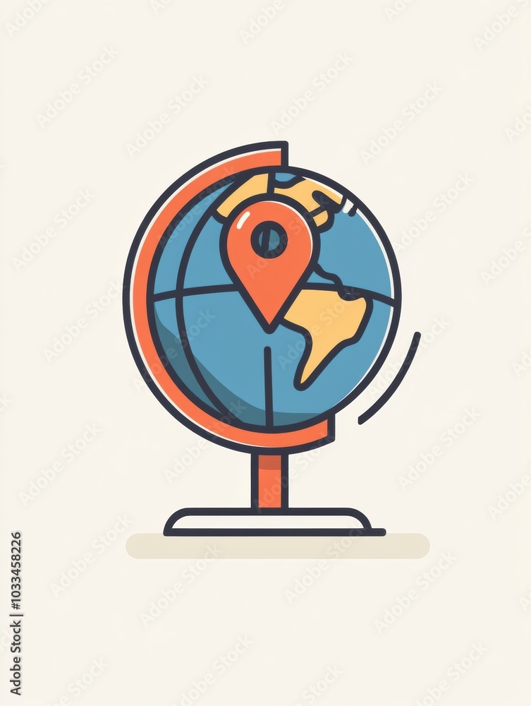 Poster A colorful globe with a prominent location pin marks a destination, inviting exploration and travel adventures. Generative AI
